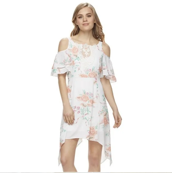 Disney Beauty and The Beast Floral Cold Shoulder Dress - Picture 1 of 11